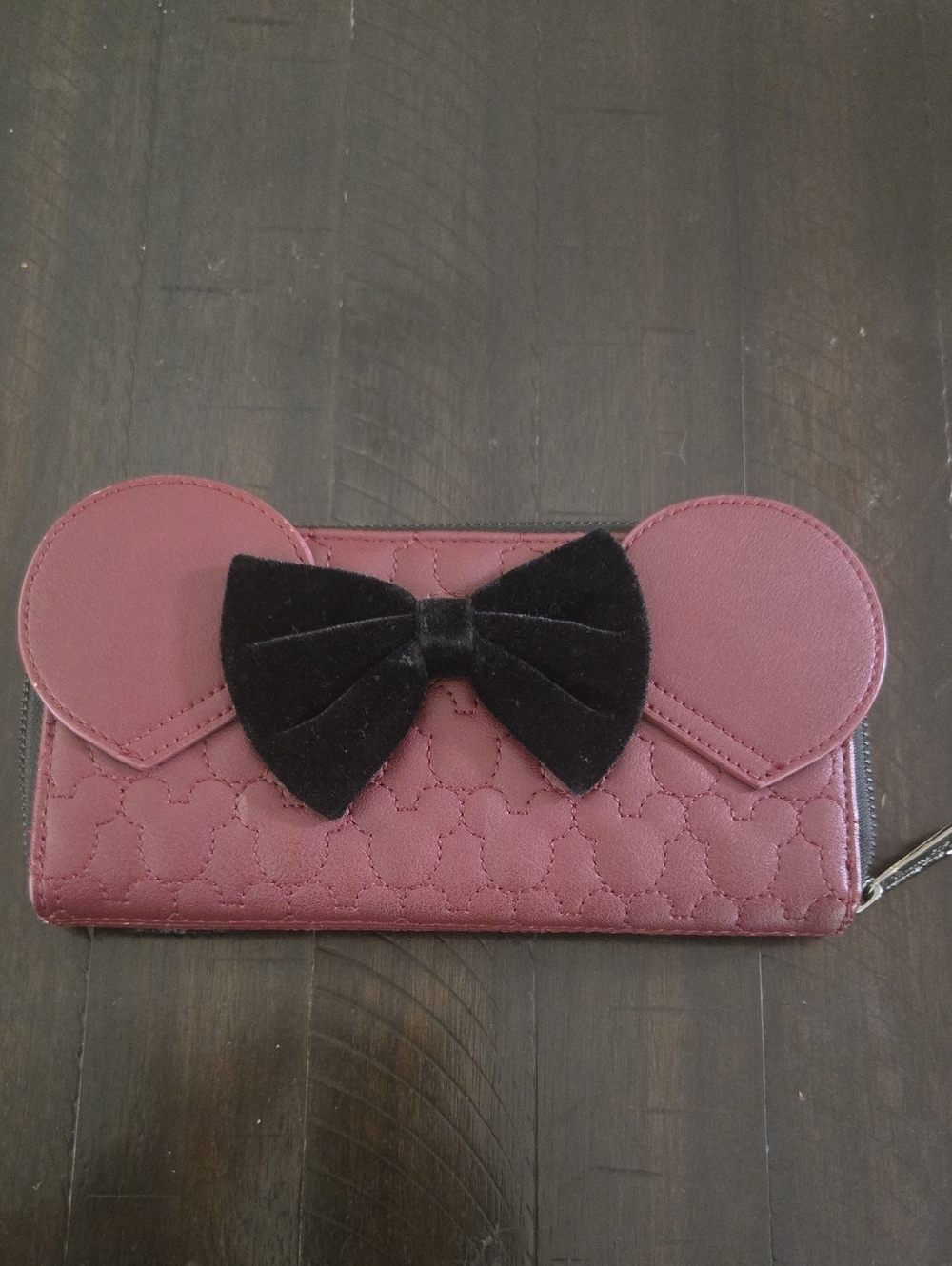 Loungefly Mauve Pink Quilted Wallet with Black Velvet Bow & Ear Accents